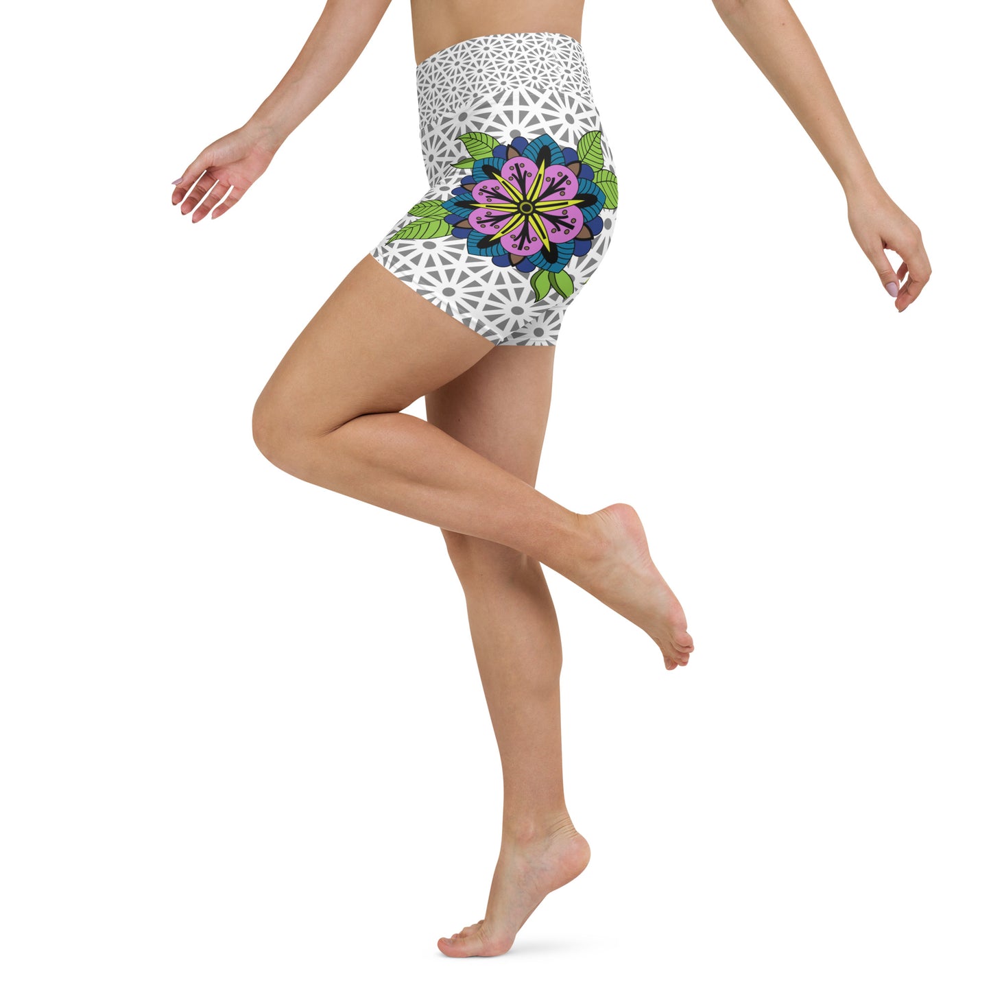 Traditional Lotus Flower Yoga Shorts